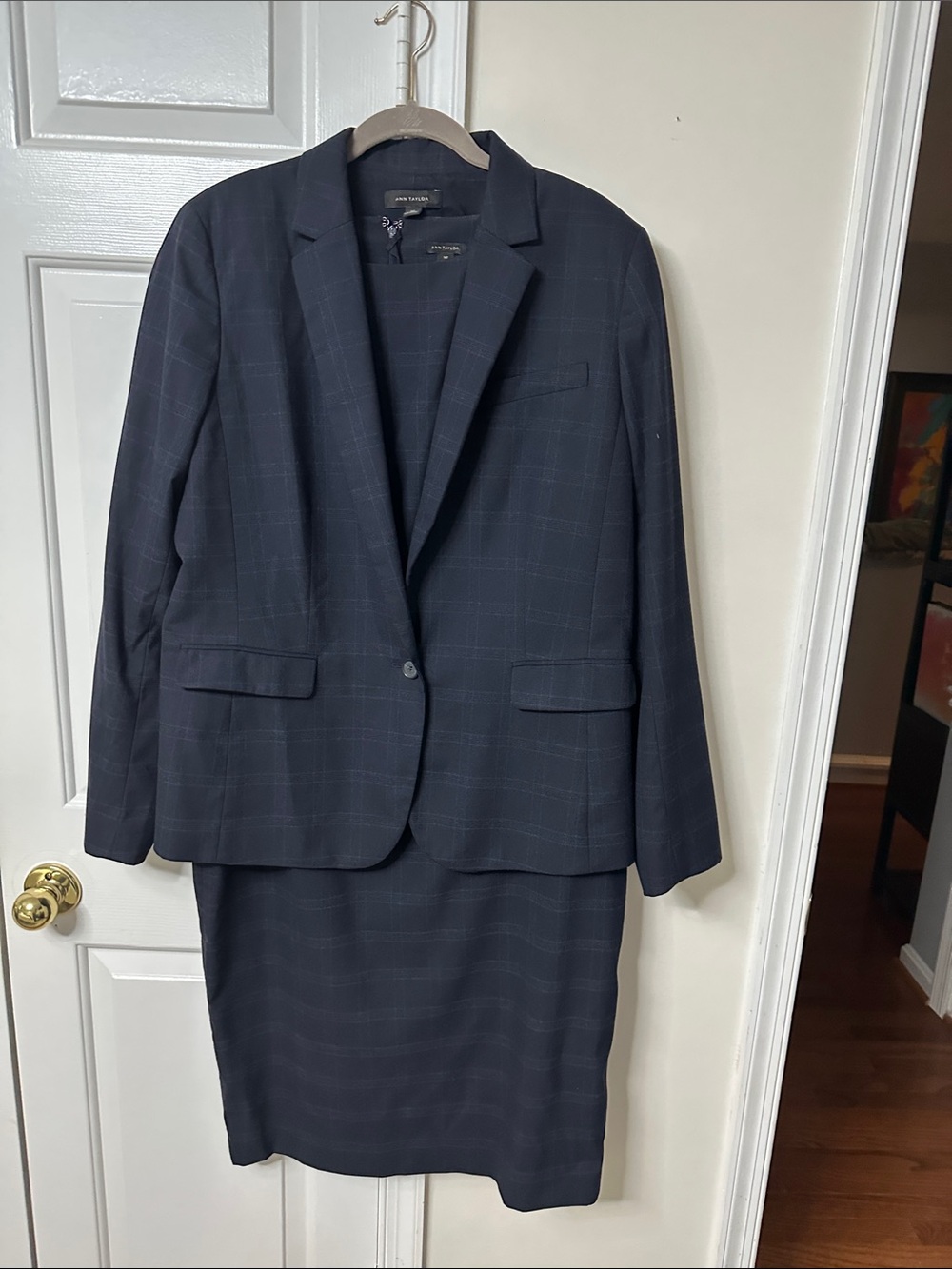 Anne Klein Navy Windowpane Dress Suit - Blazer & Dress